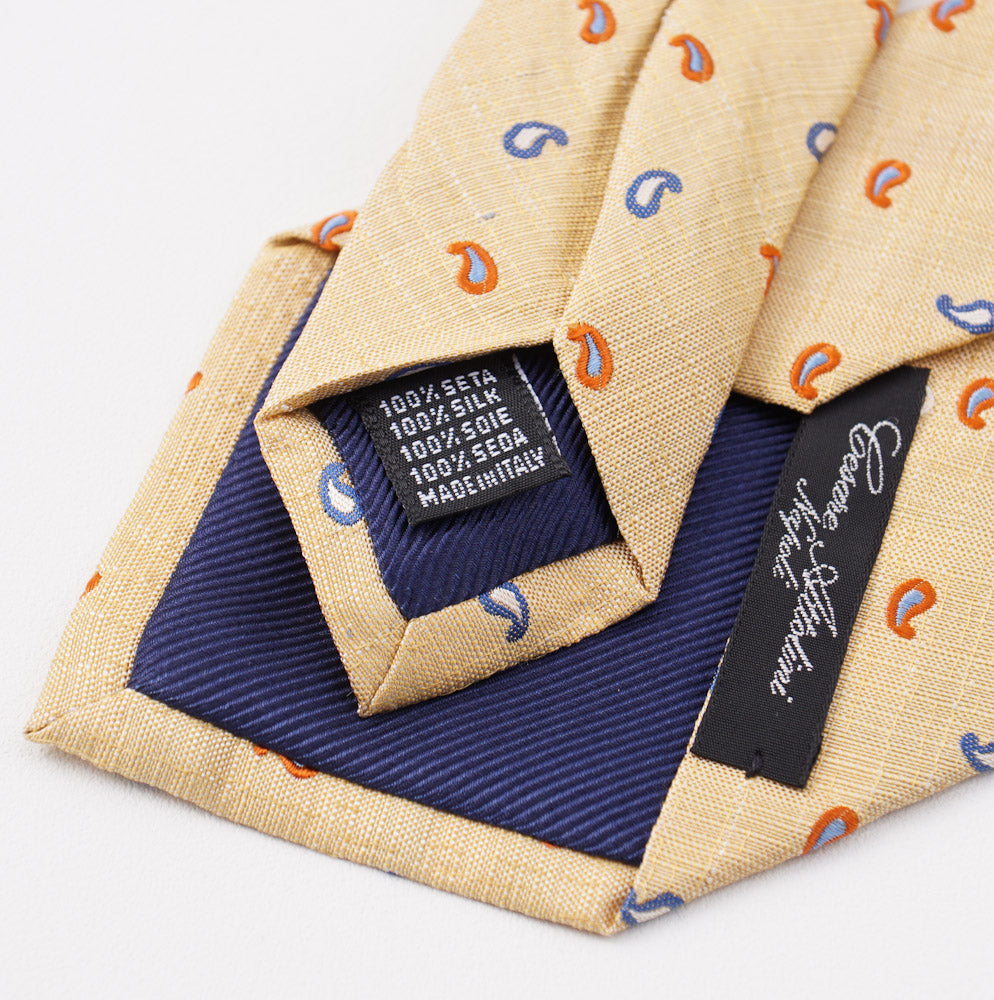 Cesare Attolini Yellow Mini Paisley Silk Tie - Top Shelf Apparel