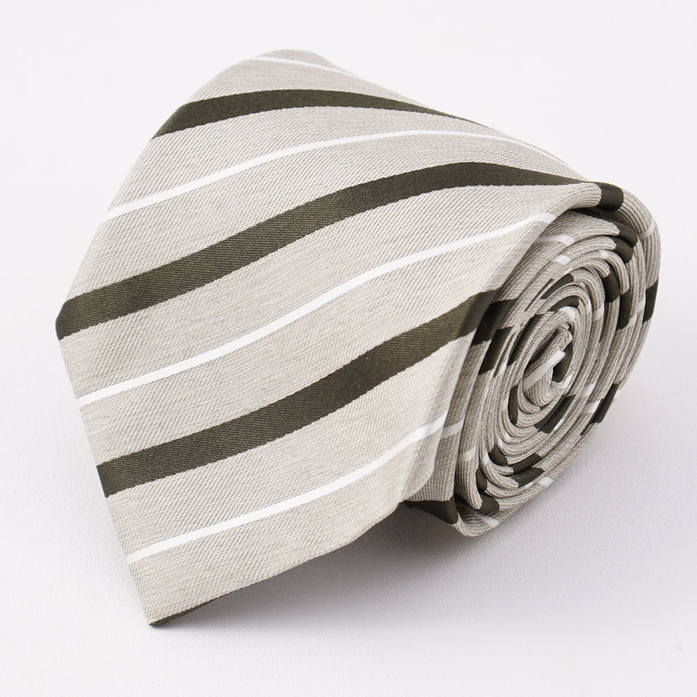 Cesare Attolini Green Ribbon Stripe Silk Tie - Top Shelf Apparel
