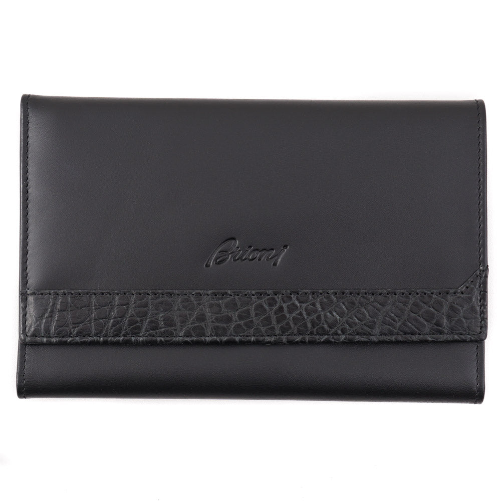 Brioni Leather Travel Wallet with Alligator Detailing - Top Shelf Apparel