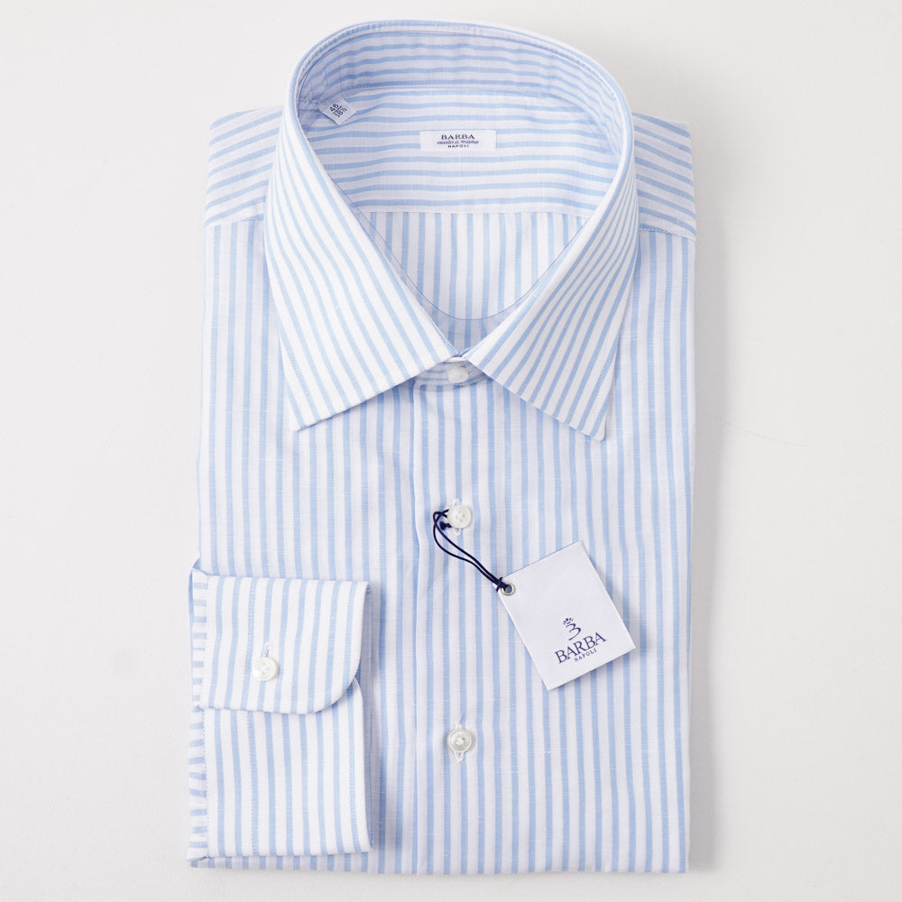 Barba Cotton-Linen Shirt in Sky Blue Stripe - Top Shelf Apparel