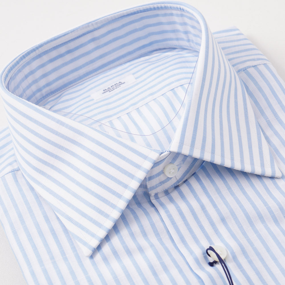 Barba Cotton-Linen Shirt in Sky Blue Stripe