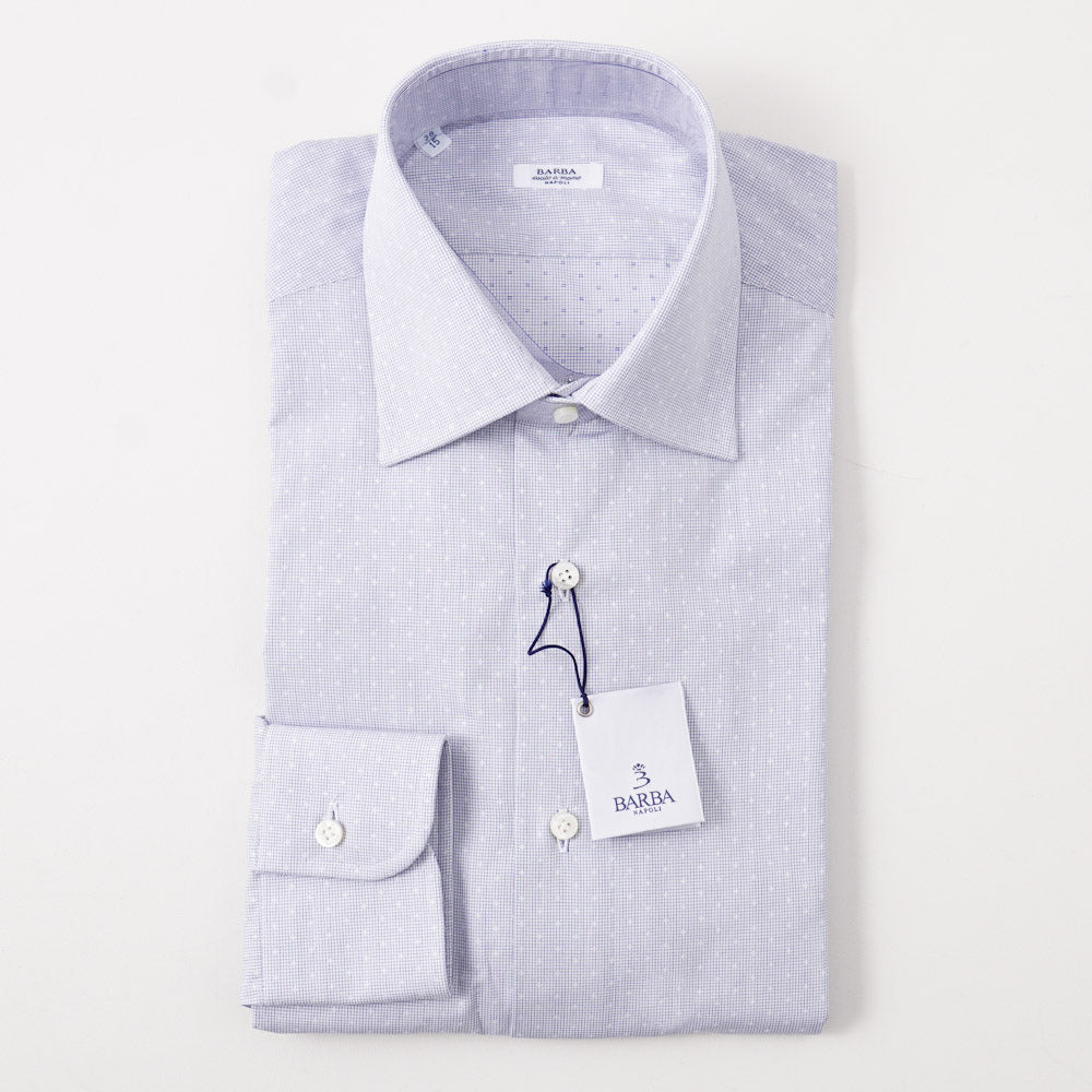 Barba Cotton Shirt in Blue and White Micro Jacquard - Top Shelf Apparel