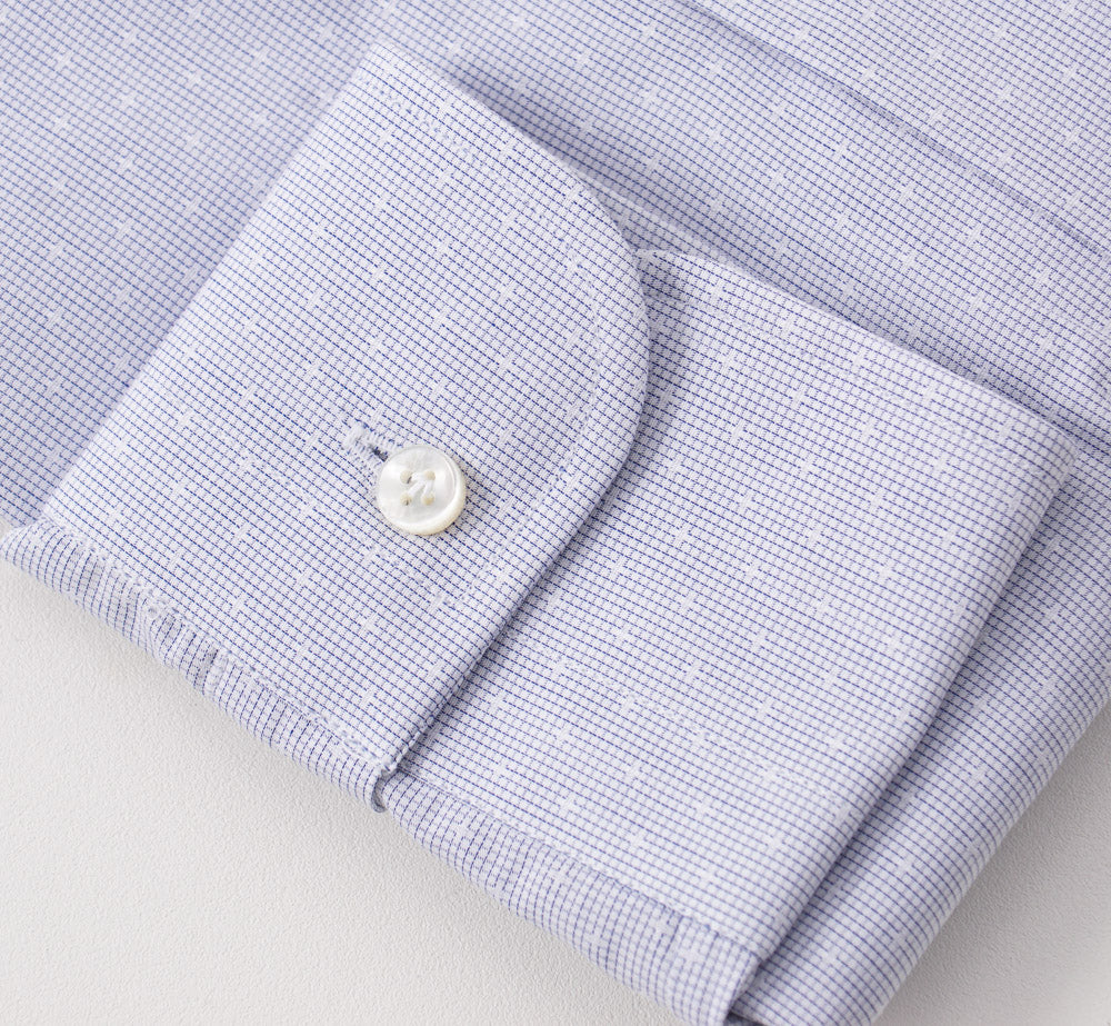 Barba Cotton Shirt in Blue and White Micro Jacquard - Top Shelf Apparel