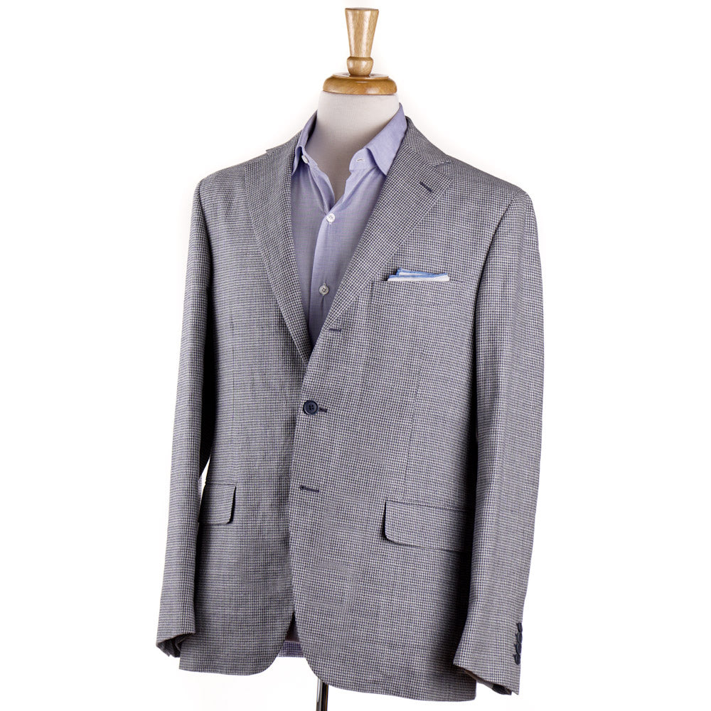 Belvest Blue Houndstooth Linen-Cotton Sport Coat - Top Shelf Apparel