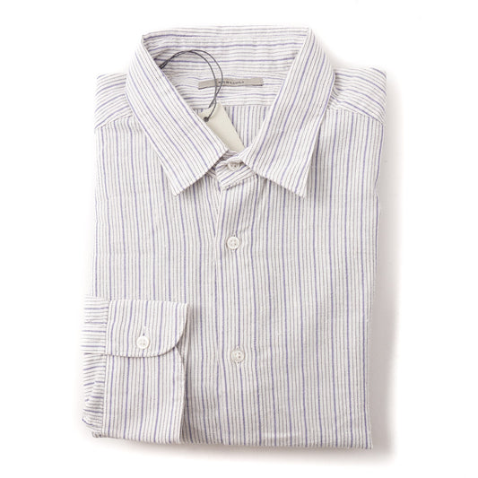 Boglioli Slim-Fit Cotton Shirt in Ivory and Blue Stripe - Top Shelf Apparel