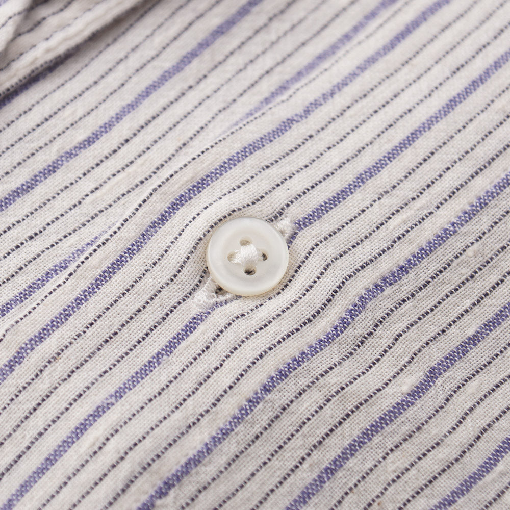 Boglioli Slim-Fit Cotton Shirt in Ivory and Blue Stripe - Top Shelf Apparel