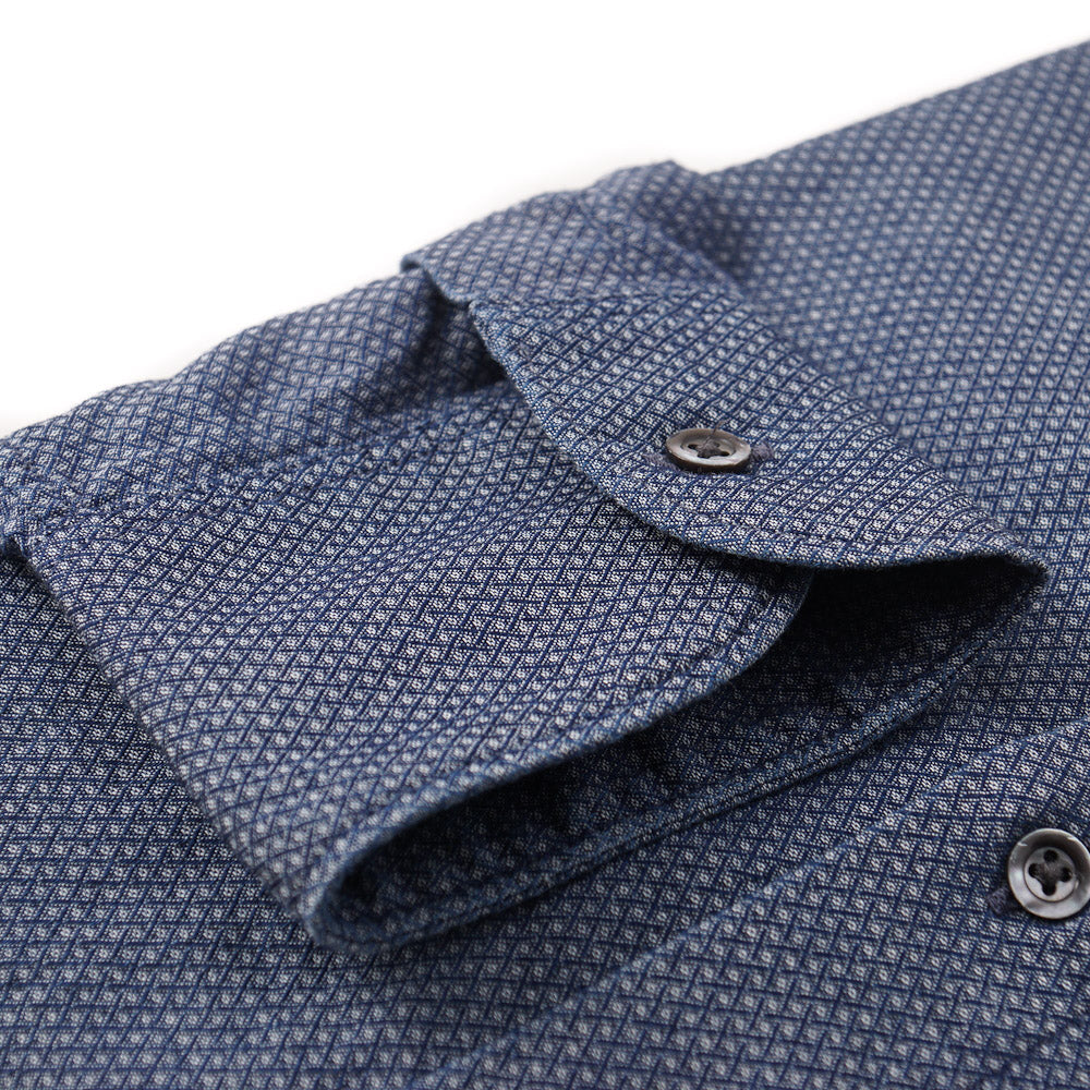 Boglioli Cotton Shirt in Blue Woven Jacquard Pattern - Top Shelf Apparel