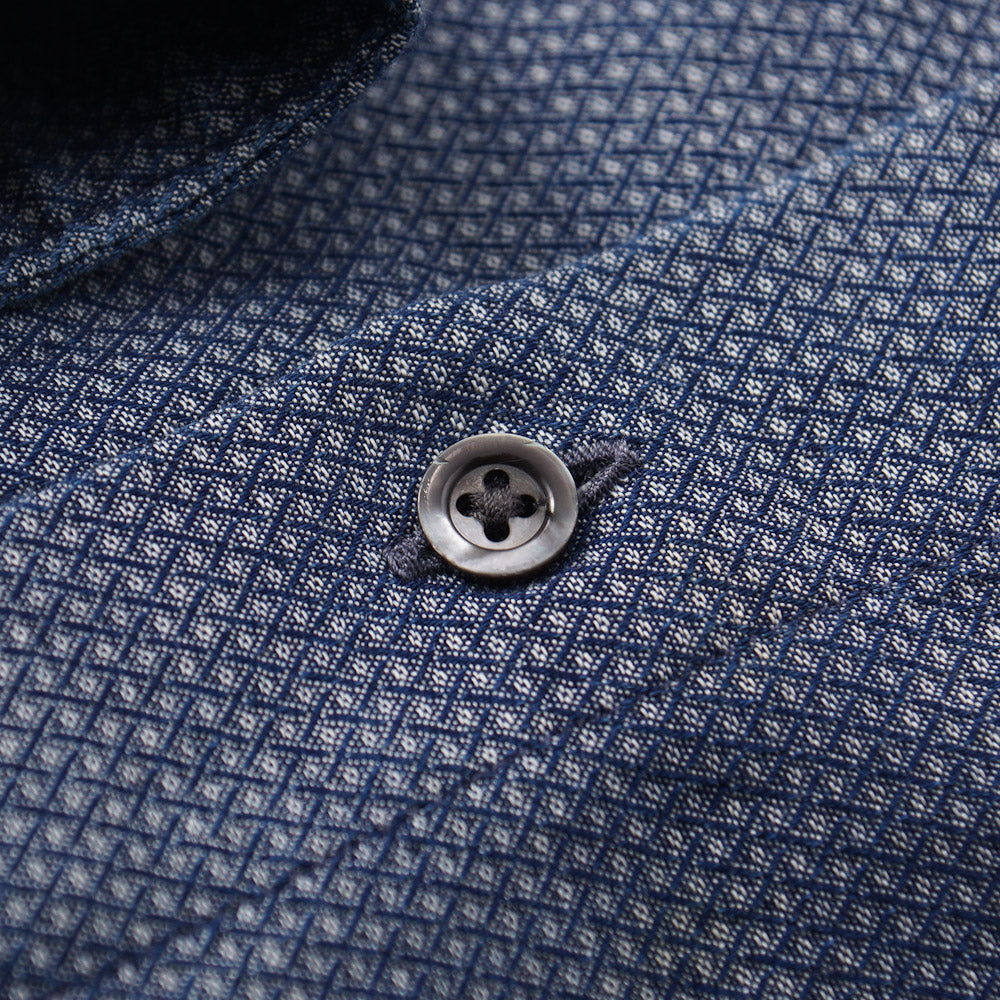 Boglioli Cotton Shirt in Blue Woven Jacquard Pattern - Top Shelf Apparel