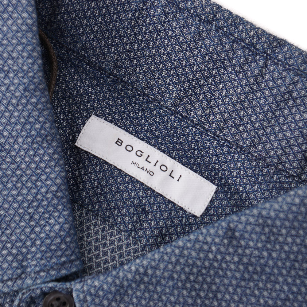 Boglioli Cotton Shirt in Blue Woven Jacquard Pattern - Top Shelf Apparel