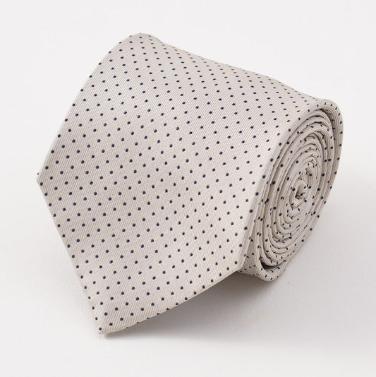 Cesare Attolini Beige-Navy Dot Pattern Silk Tie - Top Shelf Apparel