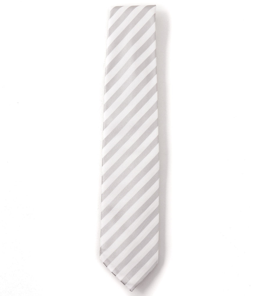 Cesare Attolini Silver and White Striped Silk Tie - Top Shelf Apparel