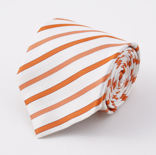 Cesare Attolini Orange Striped Silk Tie - Top Shelf Apparel