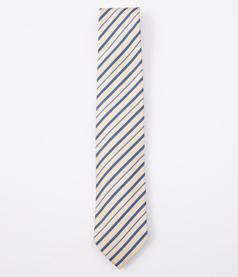 Cesare Attolini Yellow-Blue Striped Silk Tie - Top Shelf Apparel