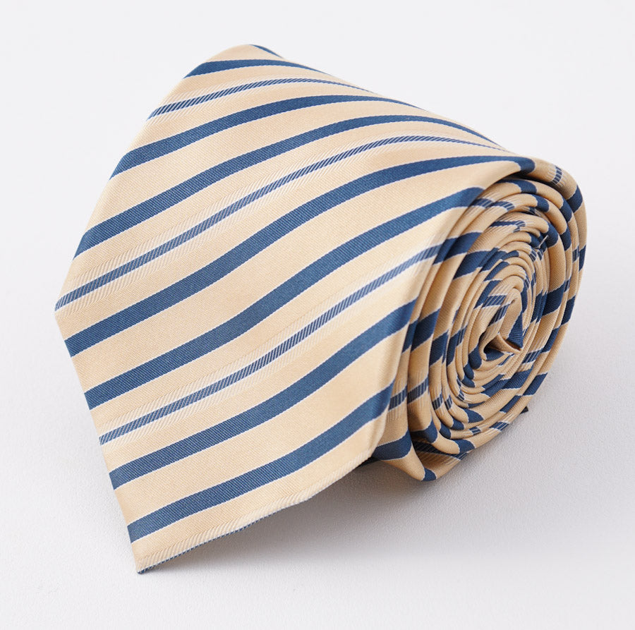 Cesare Attolini Yellow-Blue Striped Silk Tie - Top Shelf Apparel