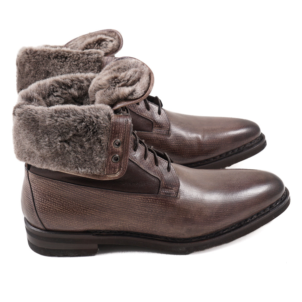 Santoni ankle fur-trim detail boots - Brown