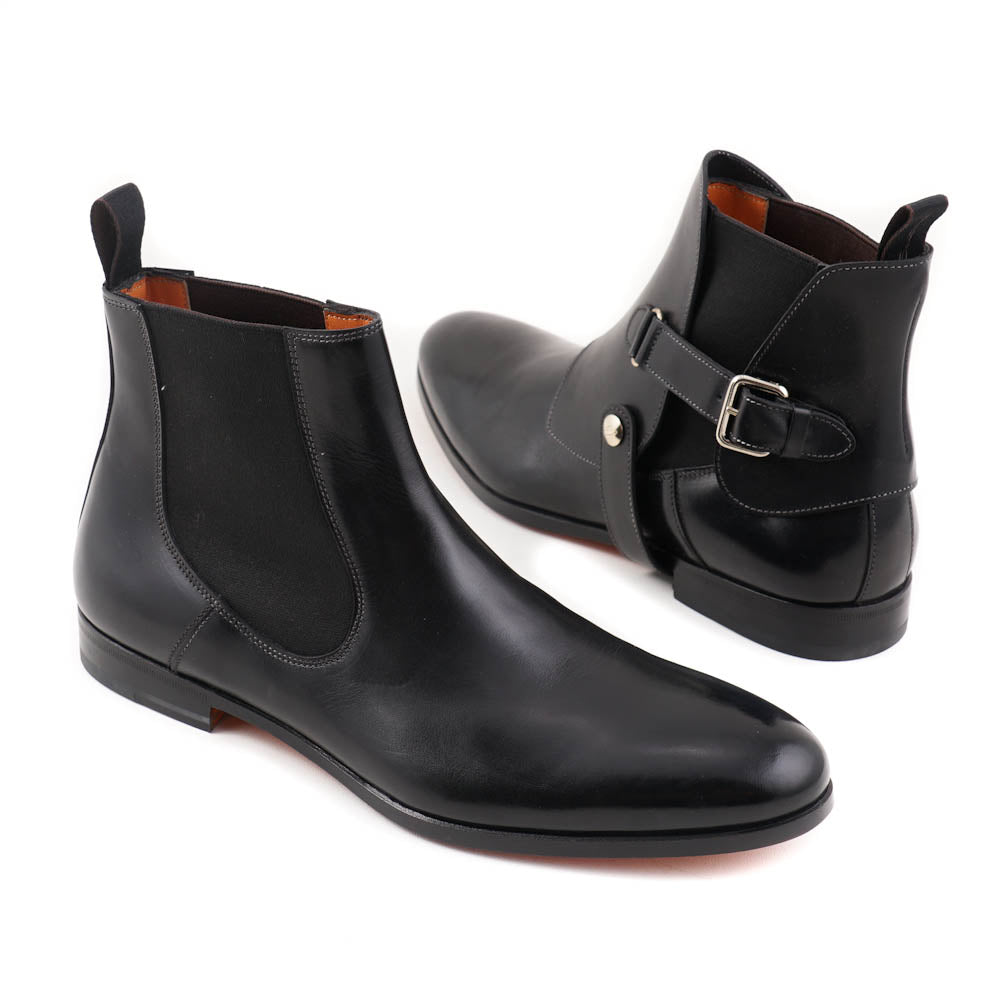 Santoni Black Ankle Boots with Buckle Detail - Top Shelf Apparel