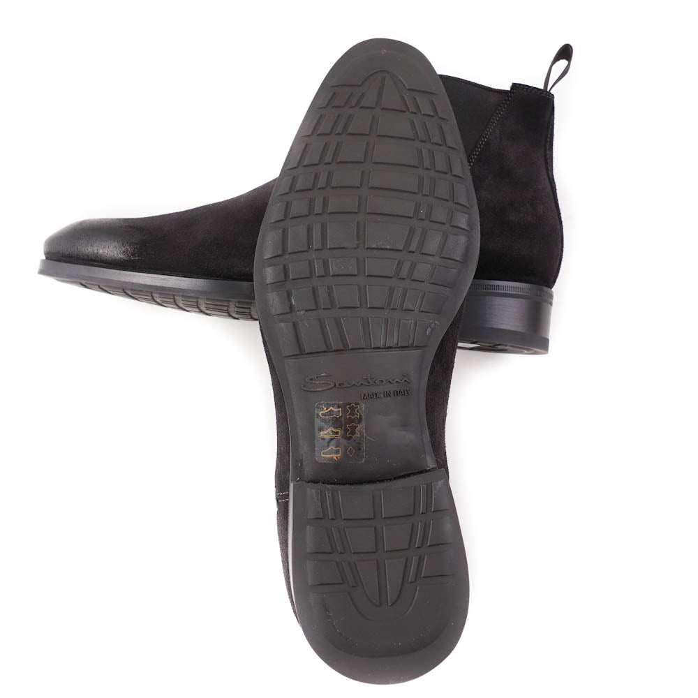 Santoni Chelsea Boot in Black Waxed Suede - Top Shelf Apparel