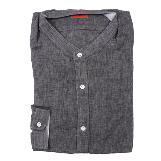 Isaia Woven Linen Shirt with Band Collar - Top Shelf Apparel