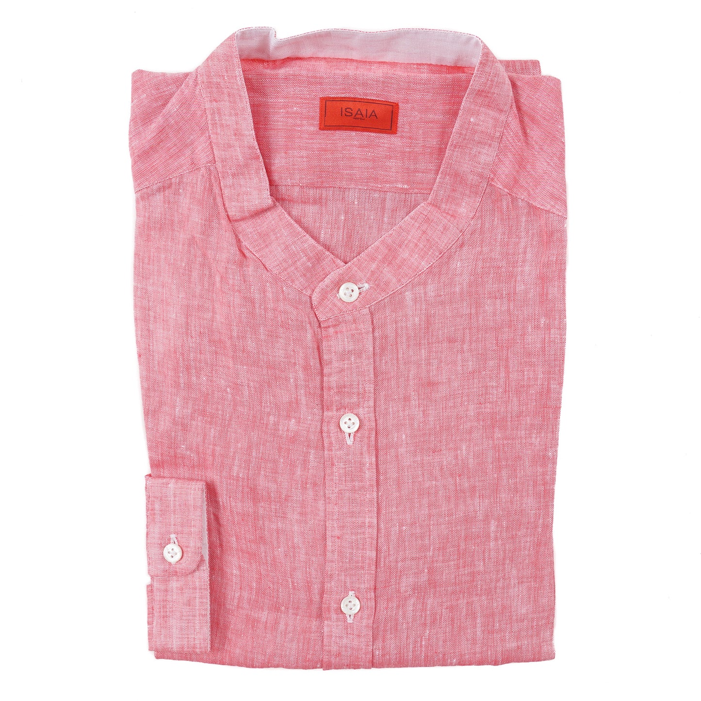 Isaia Woven Linen Shirt with Band Collar - Top Shelf Apparel