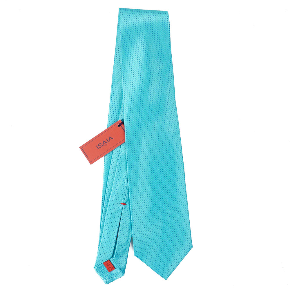 Isaia Aqua Blue Pindot Silk Tie - Top Shelf Apparel