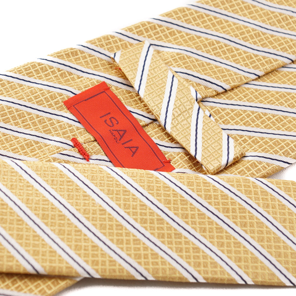 Isaia Golden Yellow Ribbon Stripe Tie - Top Shelf Apparel