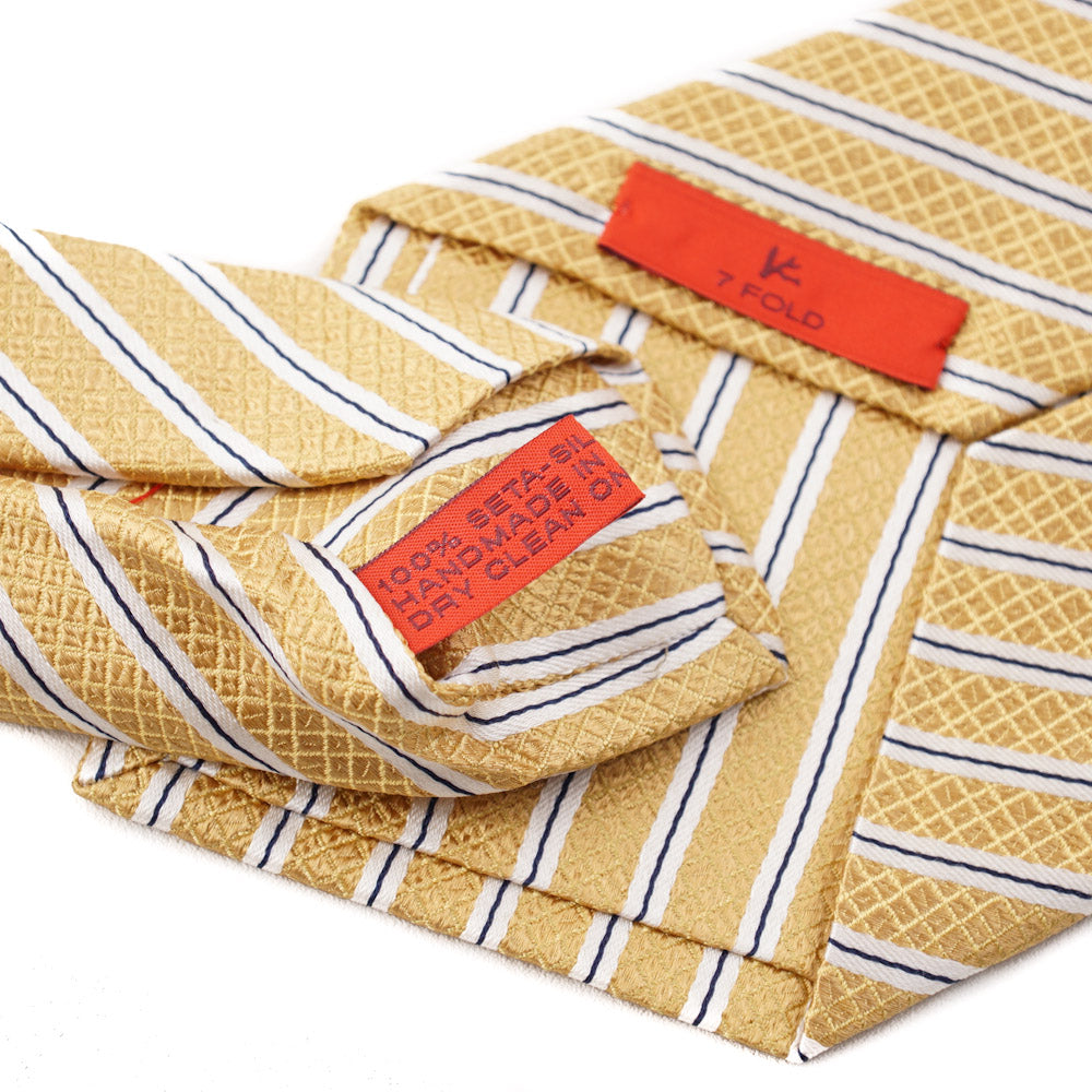 Isaia Golden Yellow Ribbon Stripe Tie - Top Shelf Apparel