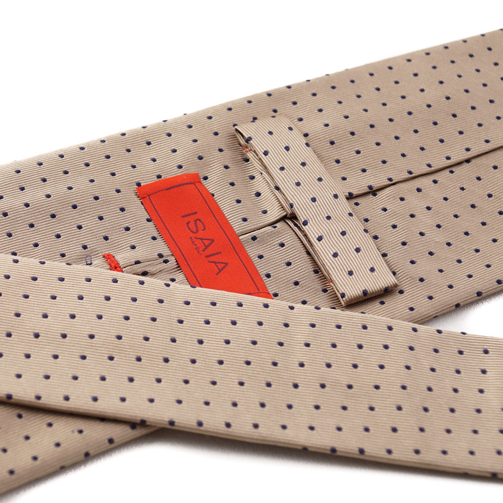 Isaia Gold and Navy Dot Pattern Tie - Top Shelf Apparel