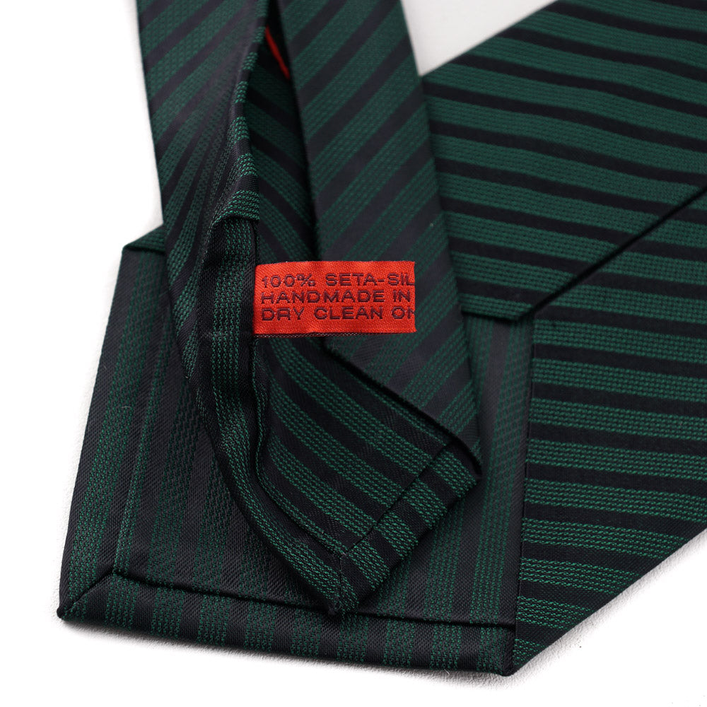 Isaia Black and Emerald Green Striped Tie - Top Shelf Apparel