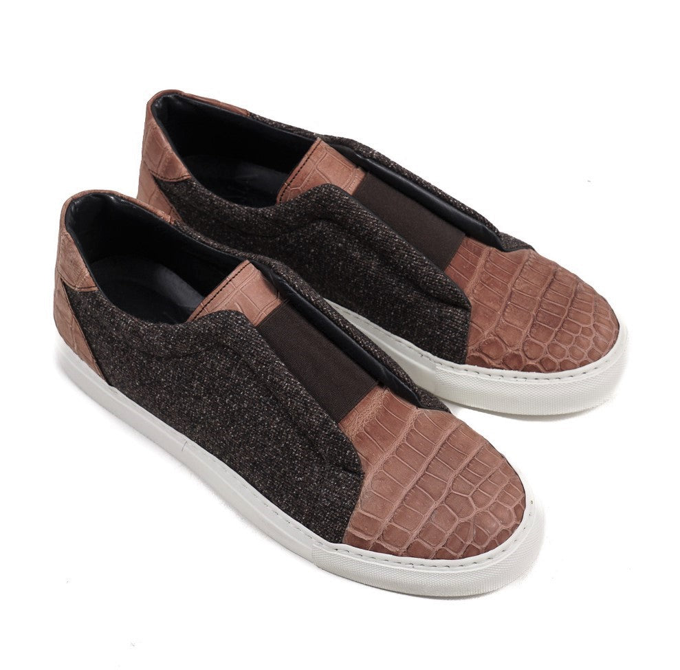 Isaia Crocodile and Wool Slip-On Sneakers - Top Shelf Apparel
