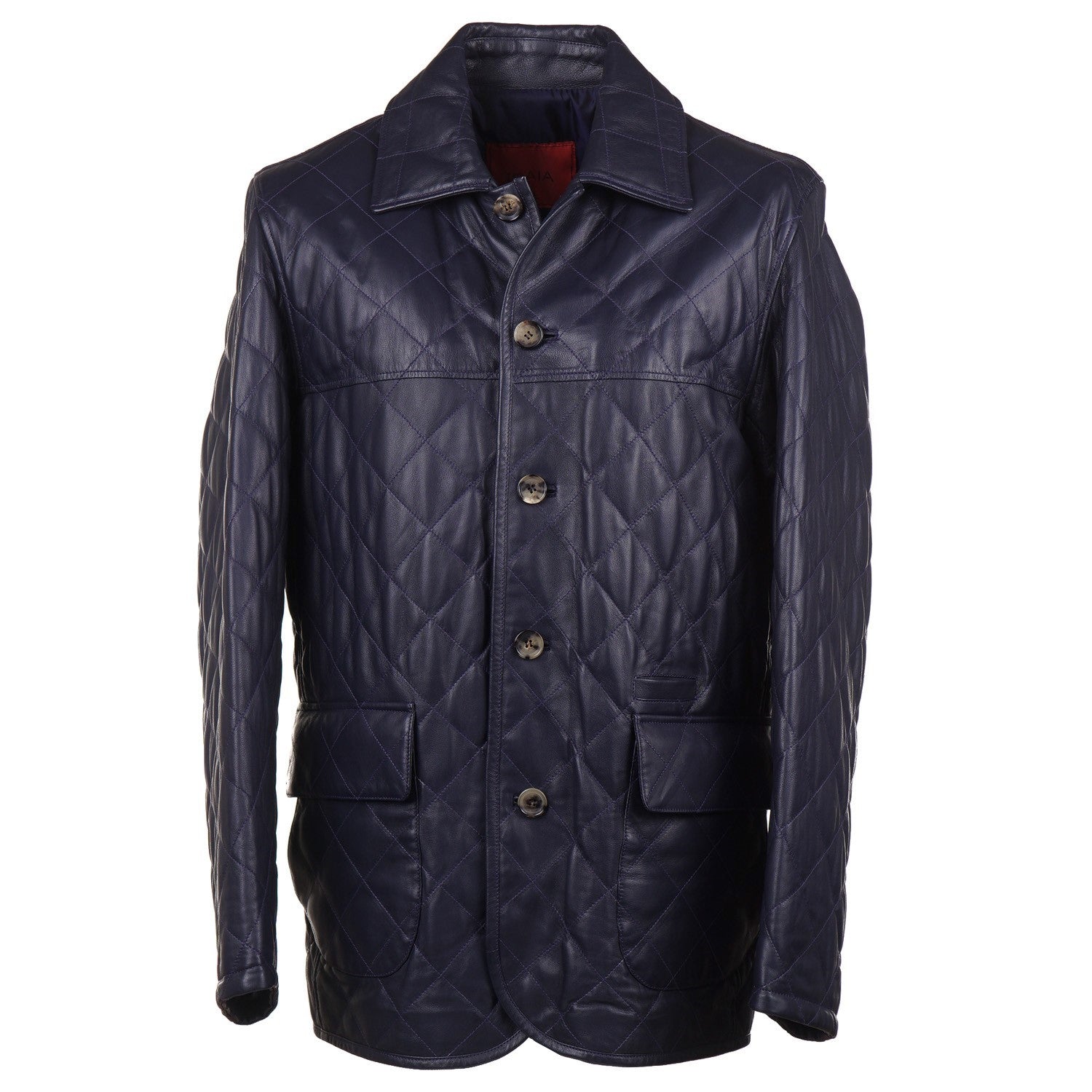 Isaia Diamond Quilted Leather Jacket in Navy - Top Shelf Apparel