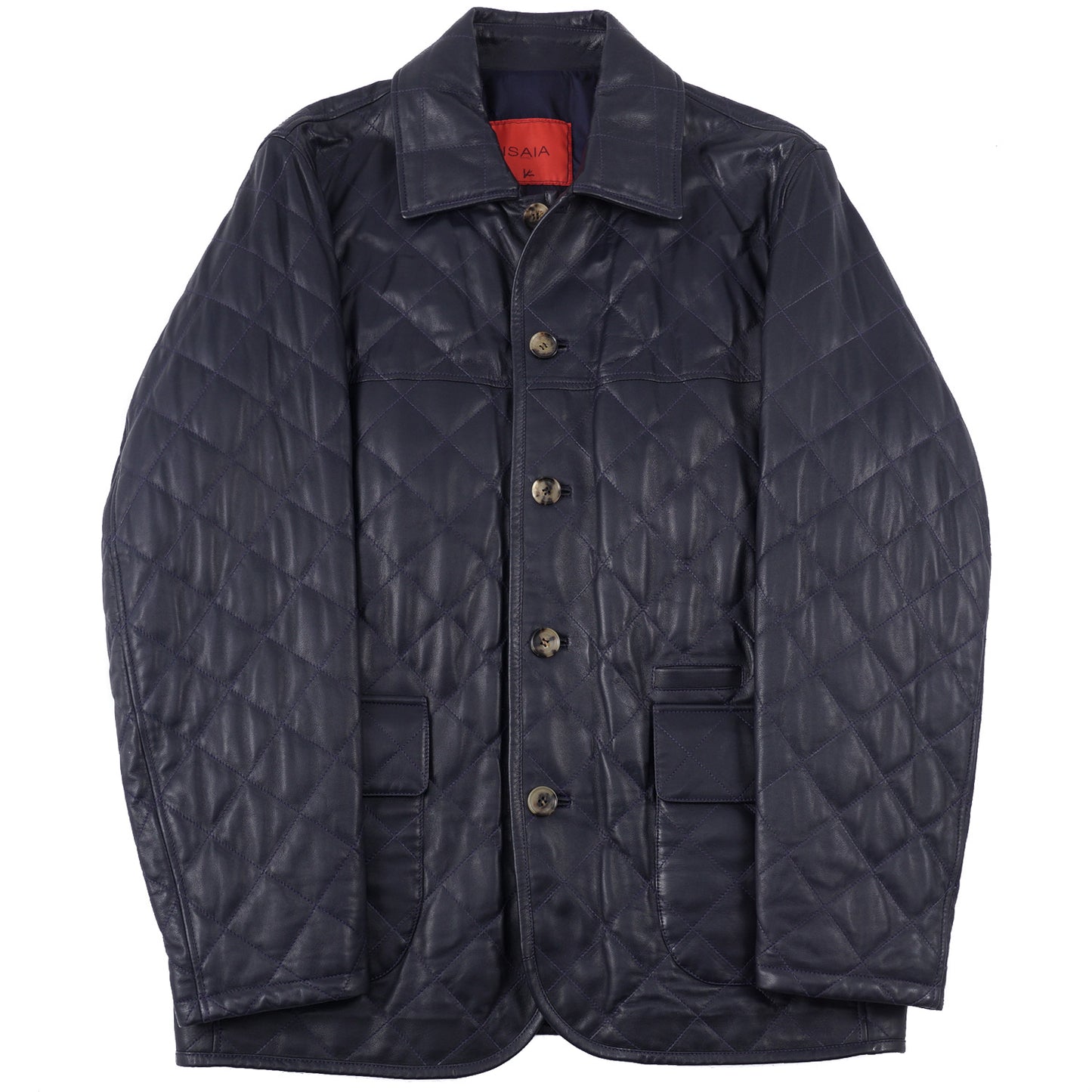 Isaia Diamond Quilted Leather Jacket in Navy - Top Shelf Apparel