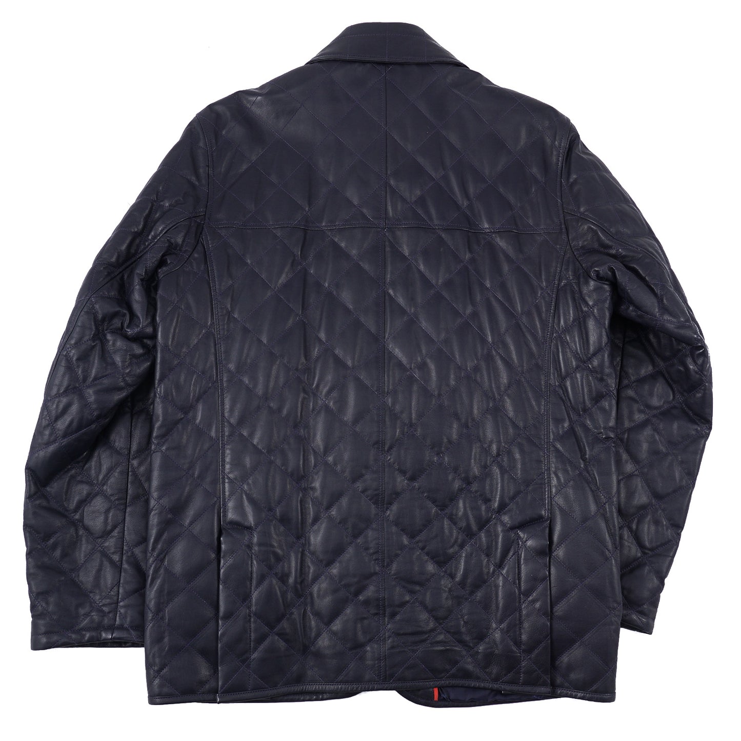 Isaia Diamond Quilted Leather Jacket in Navy - Top Shelf Apparel