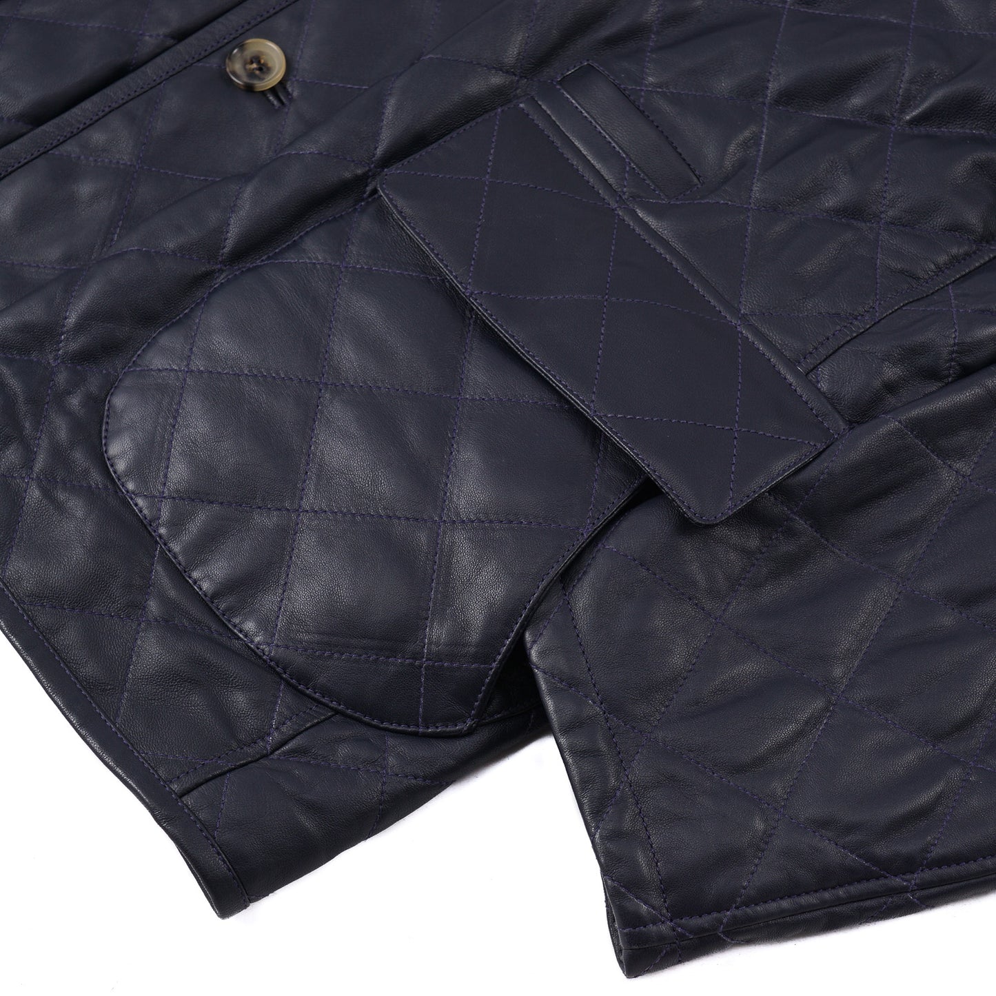 Isaia Diamond Quilted Leather Jacket in Navy - Top Shelf Apparel