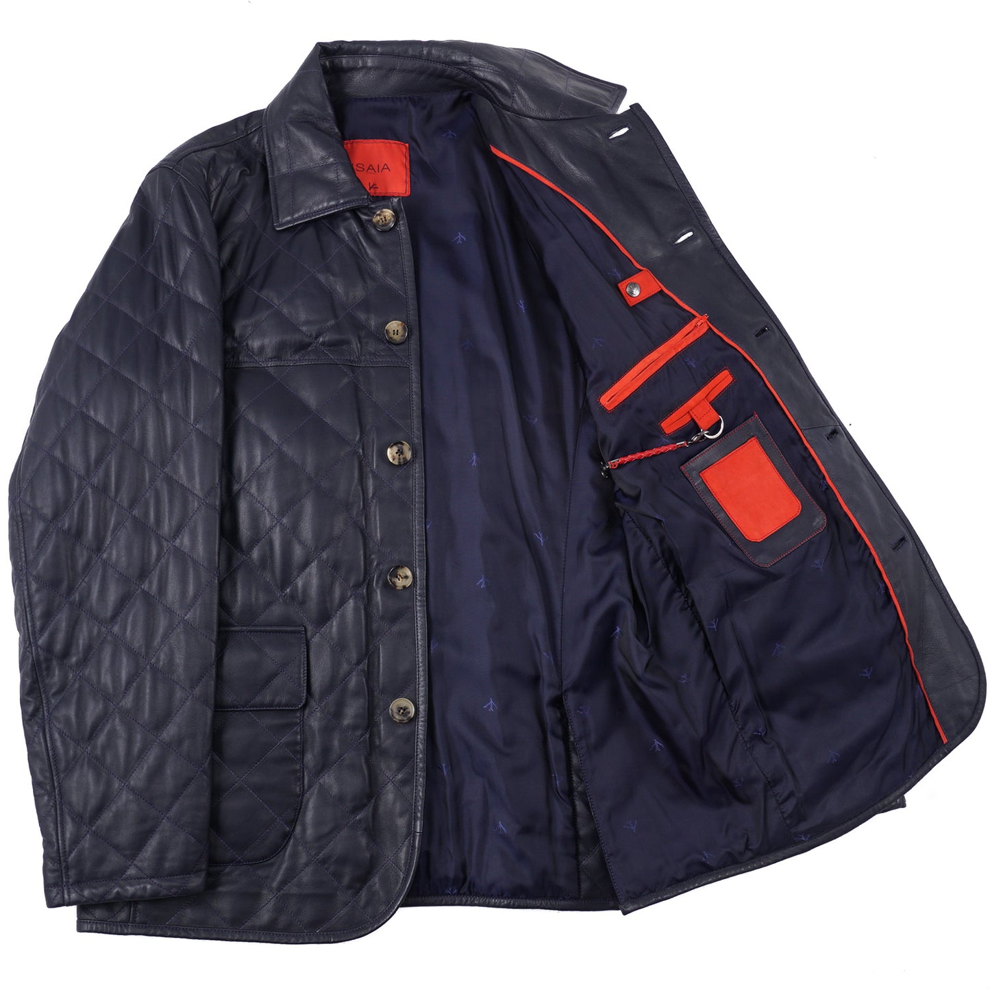 Isaia Diamond Quilted Leather Jacket in Navy - Top Shelf Apparel