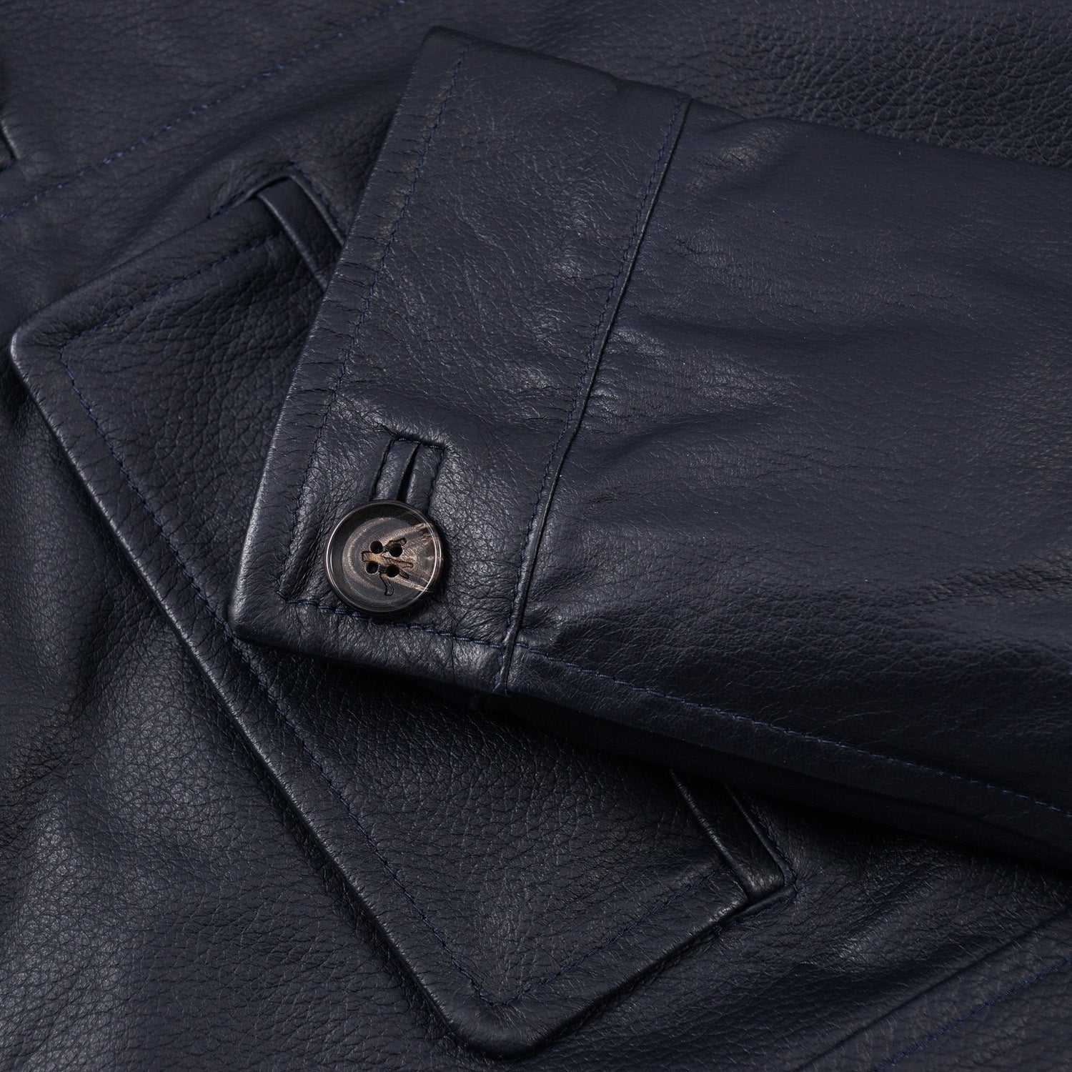Isaia Leather Utility Jacket in Navy Blue - Top Shelf Apparel