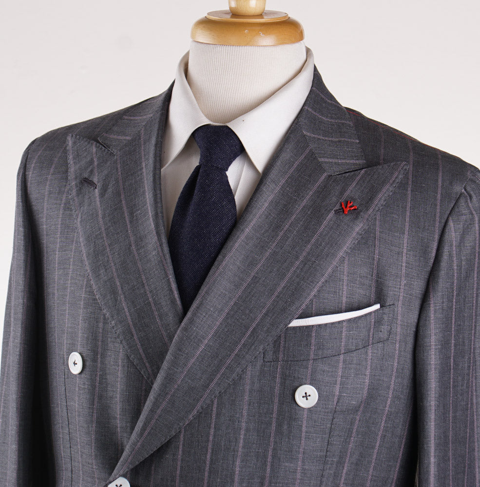 Isaia Gray and Pink Striped Wool-Linen Suit - Top Shelf Apparel