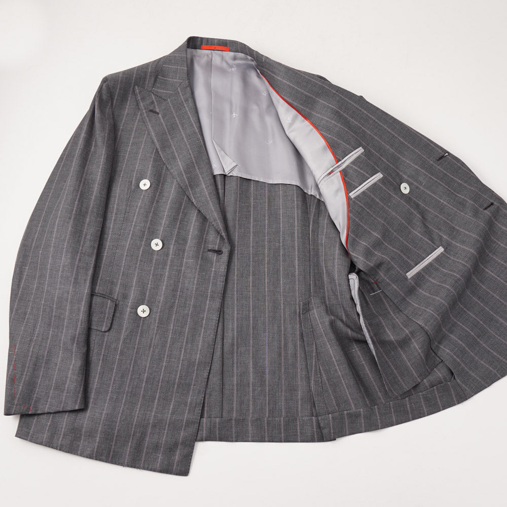 Isaia Gray and Pink Striped Wool-Linen Suit - Top Shelf Apparel