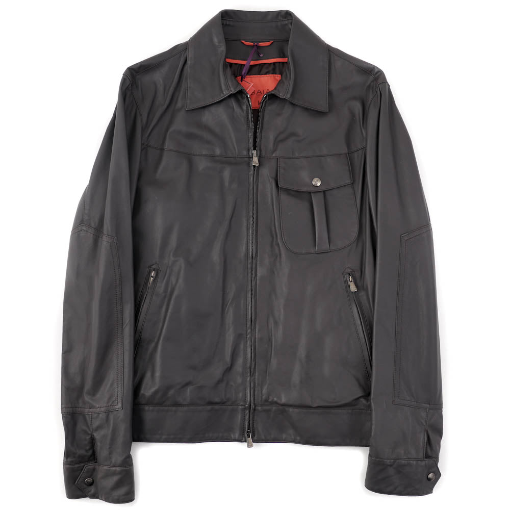 Isaia Flight Jacket in Dark Gray Leather - Top Shelf Apparel