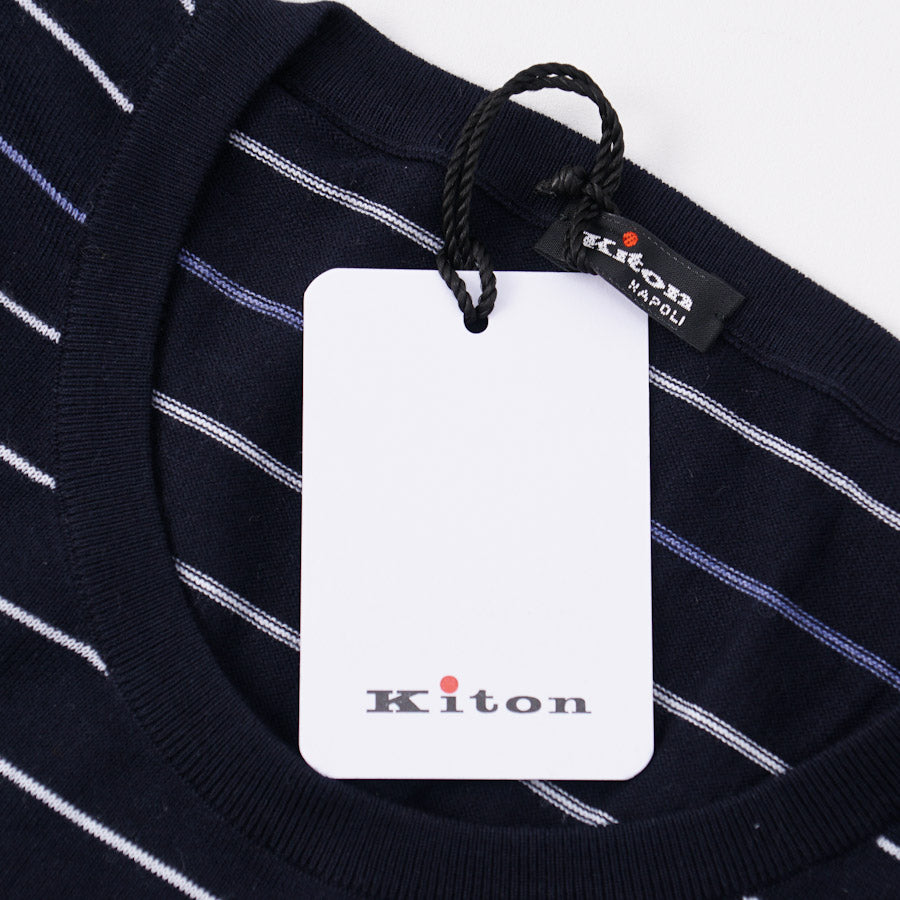 Kiton Navy Striped Cotton-Silk Sweater - Top Shelf Apparel