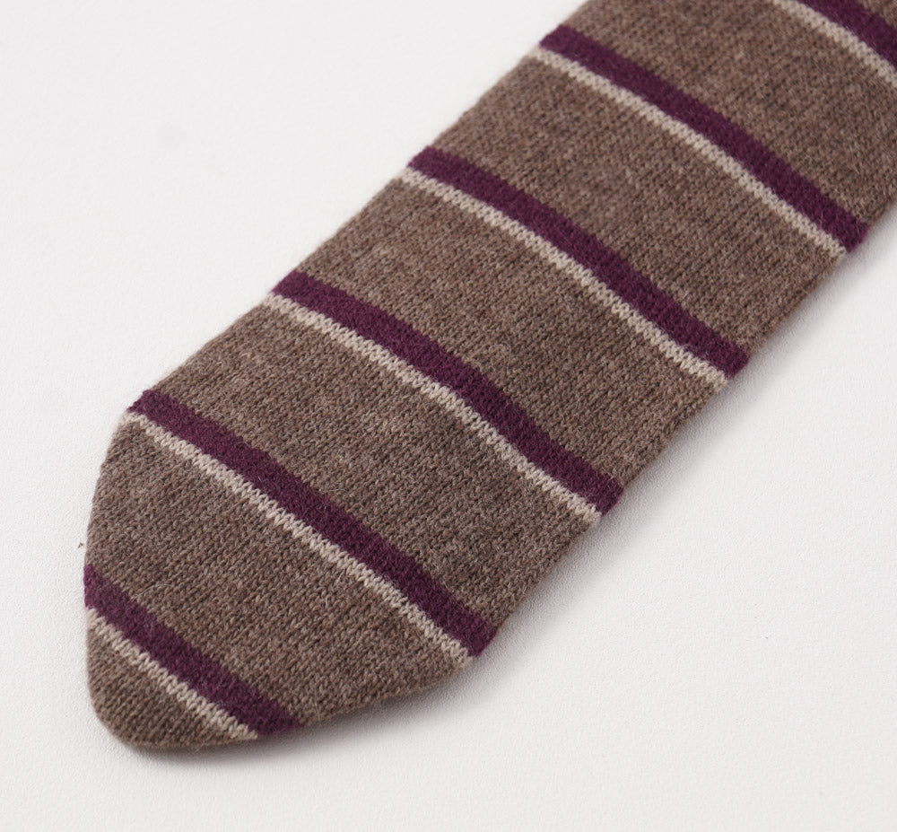 Kiton Brown and Plum Striped Knit Cashmere Tie - Top Shelf Apparel