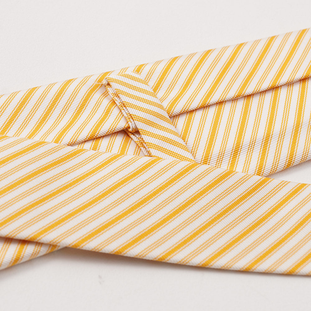 Kiton Golden Yellow Ribbon Stripe Silk Necktie - Top Shelf Apparel