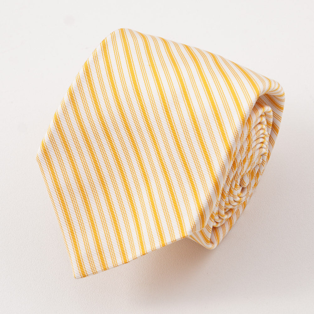 Kiton Golden Yellow Ribbon Stripe Silk Necktie - Top Shelf Apparel