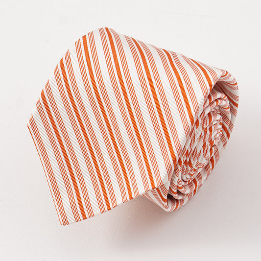Kiton Orange Ribbon Stripe Silk Necktie - Top Shelf Apparel