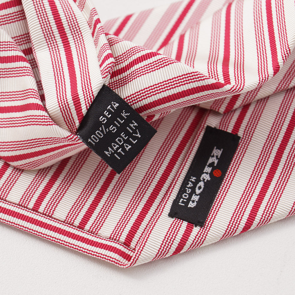 Kiton Raspberry Ribbon Stripe Silk Necktie - Top Shelf Apparel