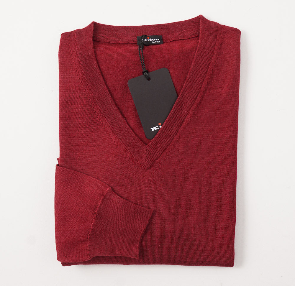 Kiton Burgundy Merino Wool-Silk Sweater - Top Shelf Apparel