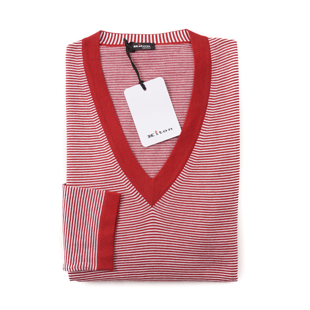 Kiton Lightweight Cotton Sweater in Red and White Stripe - Top Shelf Apparel