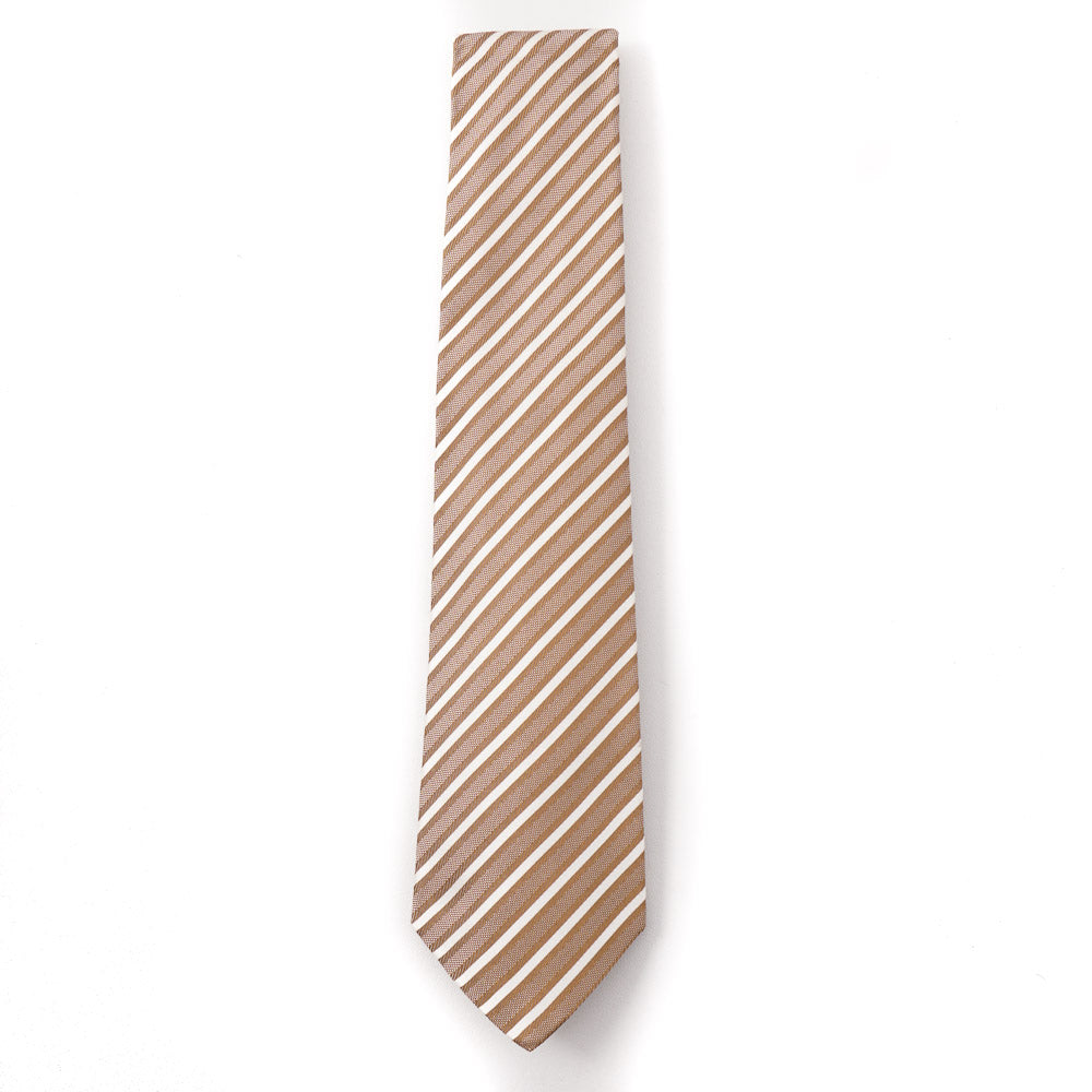 Kiton Caramel Brown Ribbon Stripe Silk Tie - Top Shelf Apparel