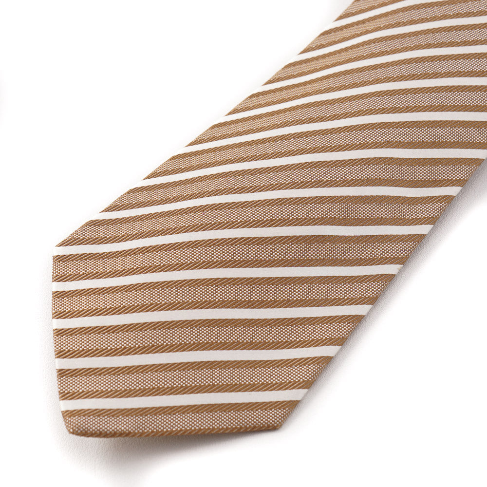 Kiton Caramel Brown Ribbon Stripe Silk Tie - Top Shelf Apparel