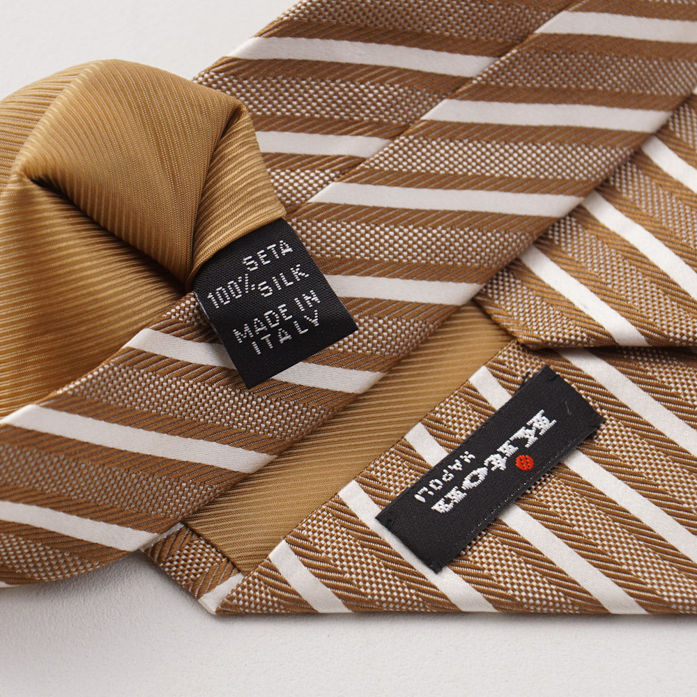 Kiton Caramel Brown Ribbon Stripe Silk Tie - Top Shelf Apparel