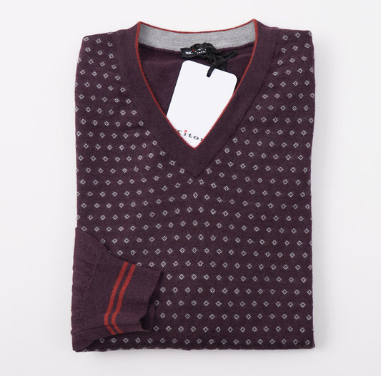 Kiton Plum Jacquard Cashmere-Silk Sweater - Top Shelf Apparel